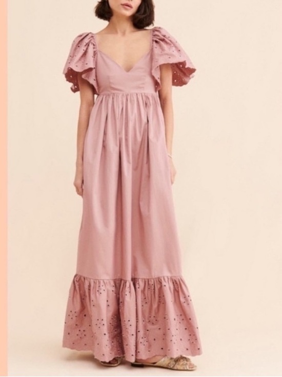 En Saison Dresses & Skirts - En Saison Barnette Maxi Dress Dusty Rose Mauve Cotton Eyelet Open Back Pockets